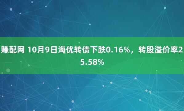 赚配网 10月9日海优转债下跌0.16%，转股溢价率25.58%